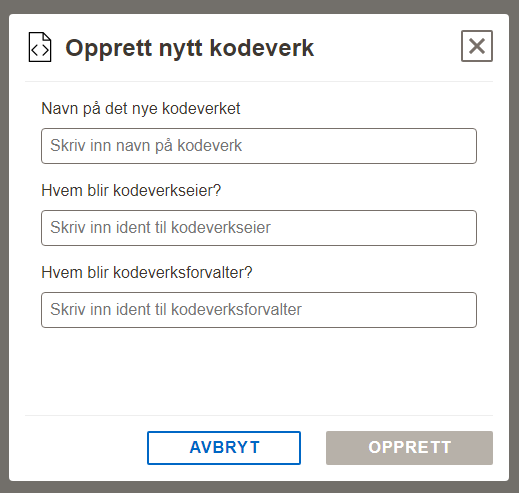 Opprett nytt kodeverk