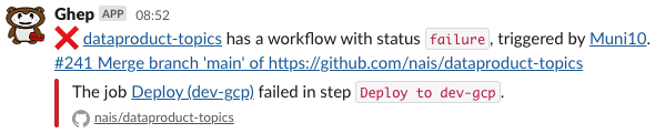 A failed workflow will be posted to Slack